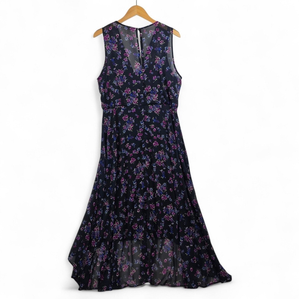 Calvin Klein Dress Navy Floral Print A-Line Hi-Low Wrap Size 14 - Picture 5 of 16